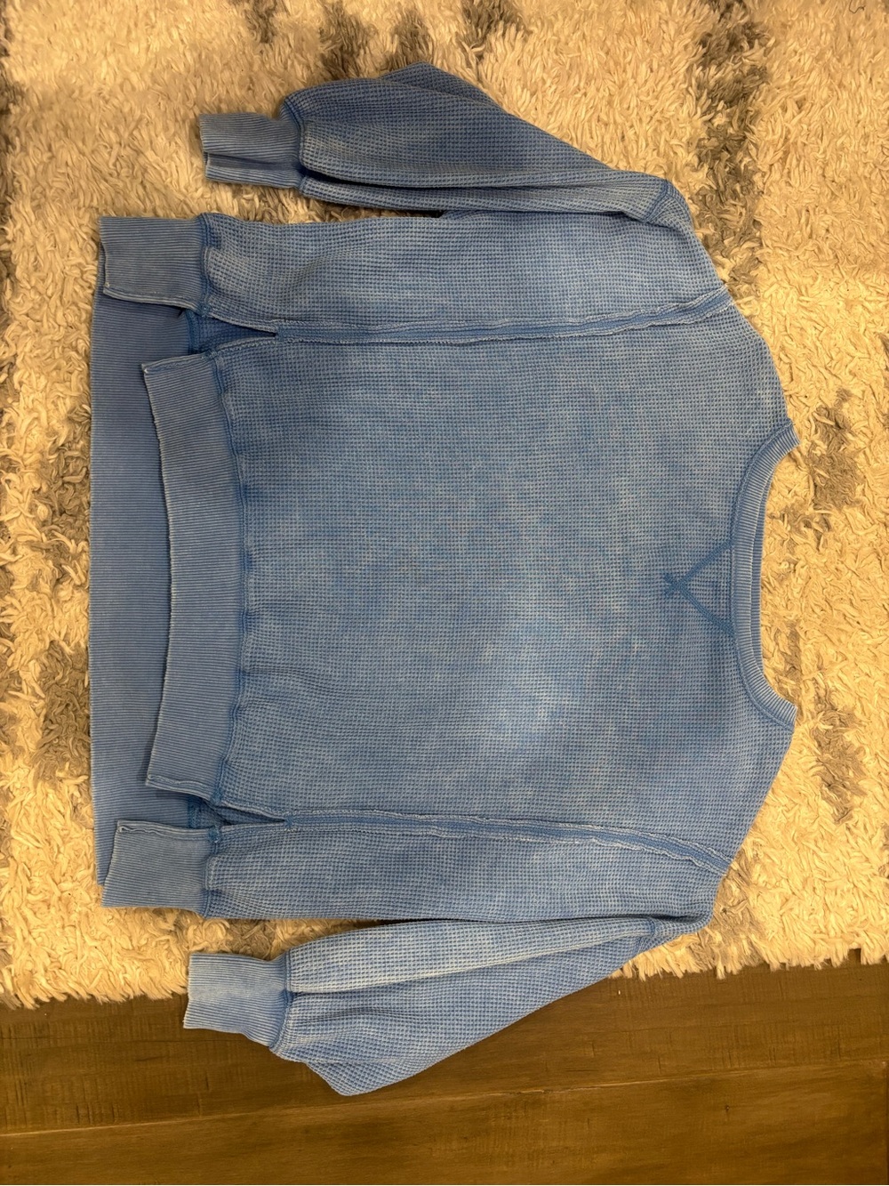American Eagle Outfitters Light Blue Waffle Crewneck Sweater